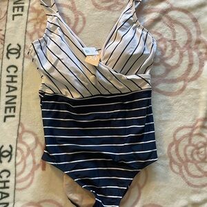 Kona Sol Navy and White Striped One Piece Swimsuit